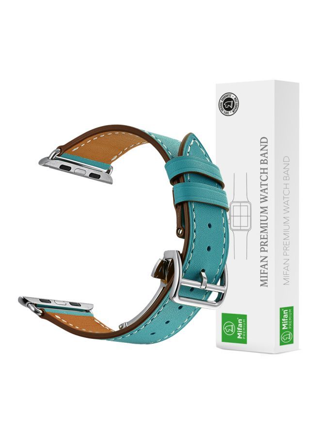 NIBEMINENT Replacement Leather Band For Apple Watch Series 1/2/3/4 40/38mm Blue - Image 1