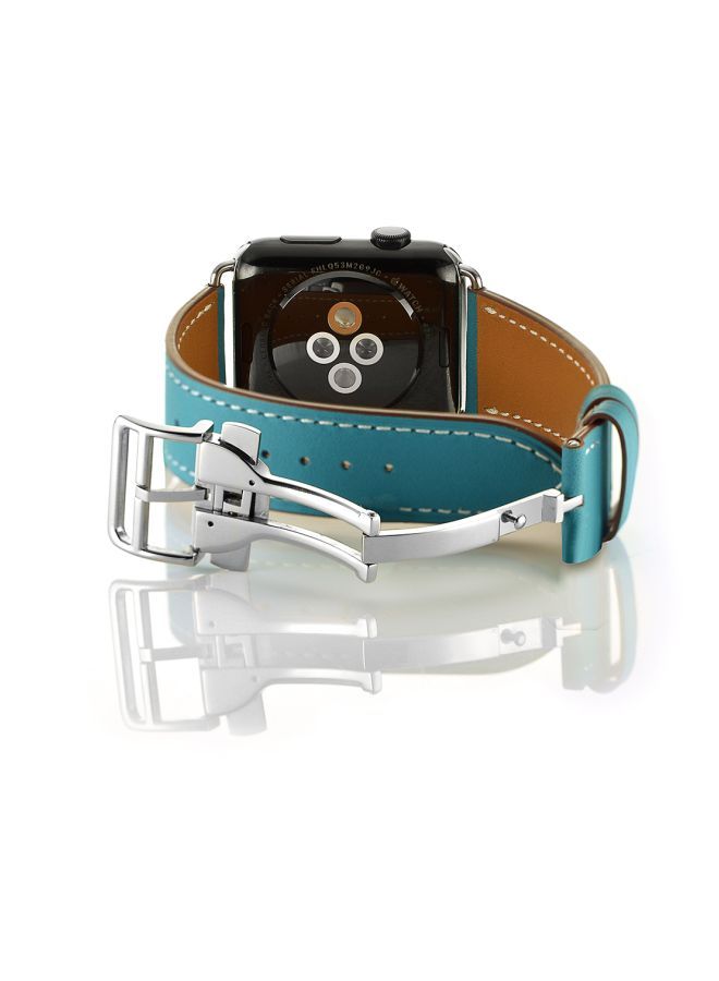 NIBEMINENT Replacement Leather Band For Apple Watch Series 1/2/3/4 40/38mm Blue - Image 3