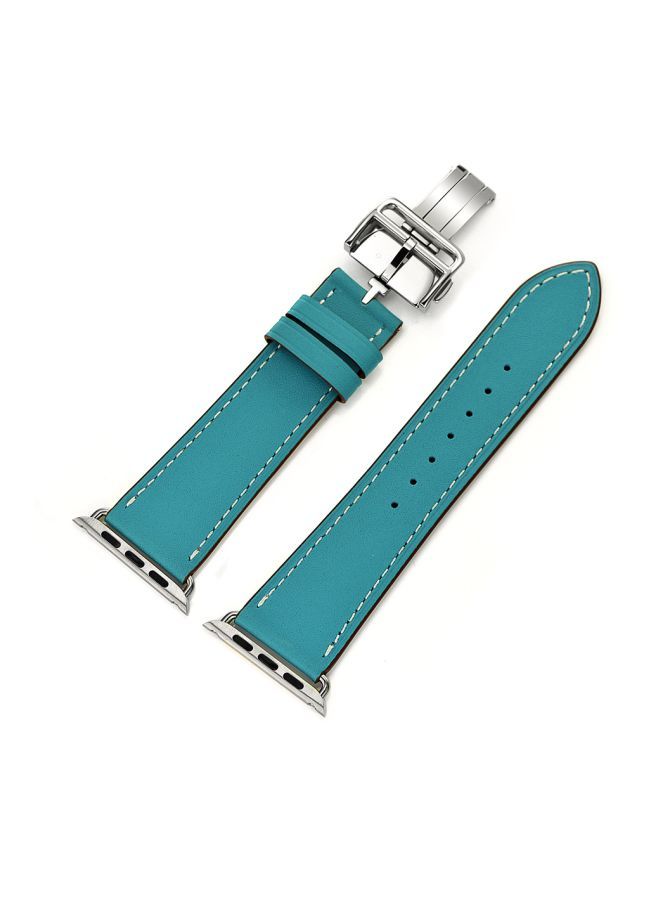 NIBEMINENT Replacement Leather Band For Apple Watch Series 1/2/3/4 40/38mm Blue - Image 2