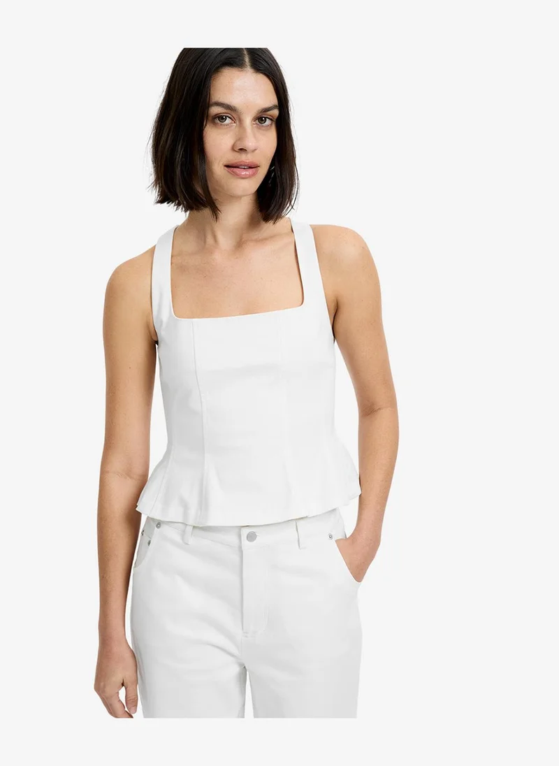 Women's Summer White Inez Cotton Twill Peplum Top