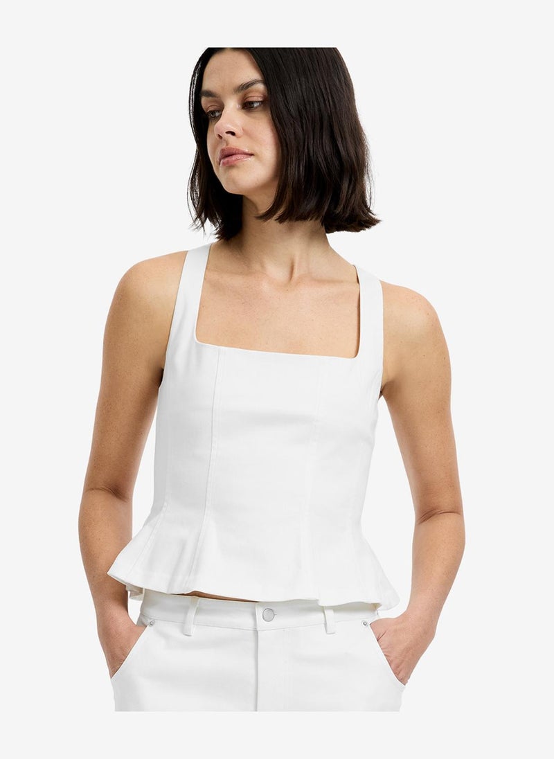 French Connection Women's Summer White Inez Cotton Twill Peplum Top - Image 5