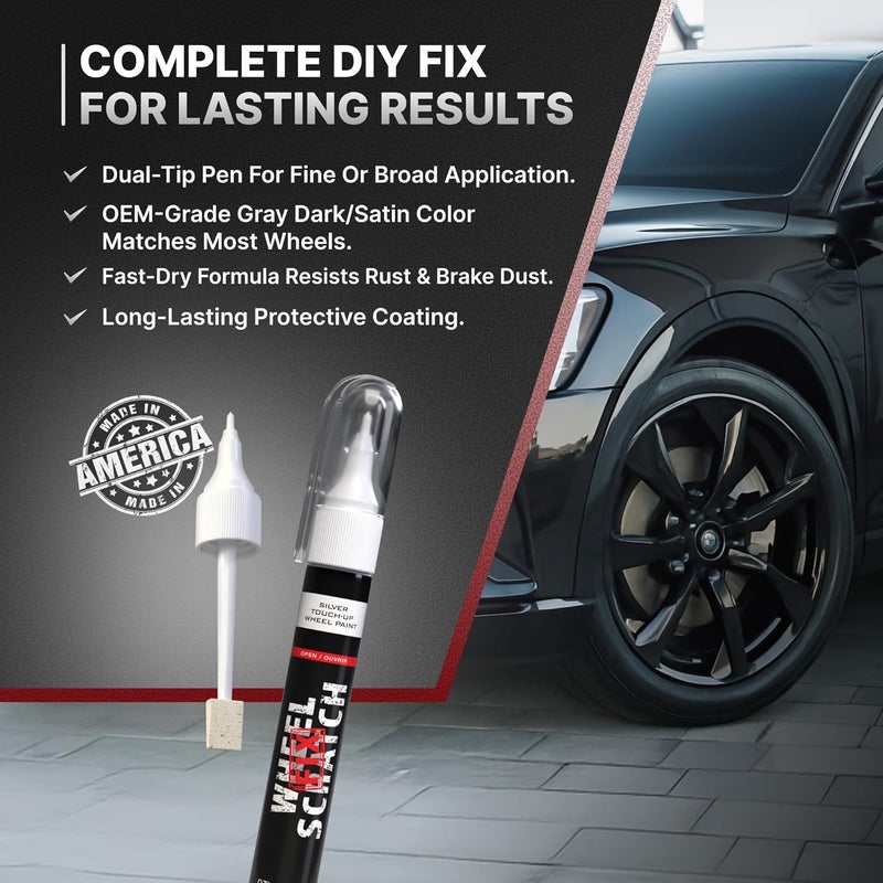 Silver Rim Touch Up Paint Pen, Car Wheel Repair, Curb Rash Repair, Universal Rim Alloy Wheel Color Black, Silver, Gray (Light Silver Pen Only) - Image 4