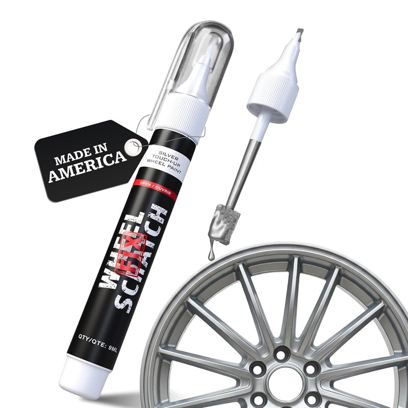 Silver Rim Touch Up Paint Pen, Car Wheel Repair, Curb Rash Repair, Universal Rim Alloy Wheel Color Black, Silver, Gray (Light Silver Pen Only) - Image 1