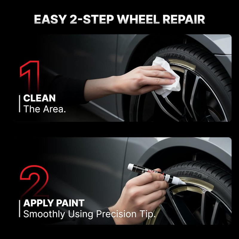 Silver Rim Touch Up Paint Pen, Car Wheel Repair, Curb Rash Repair, Universal Rim Alloy Wheel Color Black, Silver, Gray (Light Silver Pen Only) - Image 3