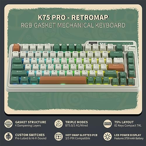 KZZI K75 PRO RGB 75 Wireless Gasket Mechanical Keyboard Triple Mode BT 5024GUSBC 82 Keys Hot Swappable Gaming Keyboard wKnob Power Display Custom Tactile Switches Green - Image 3