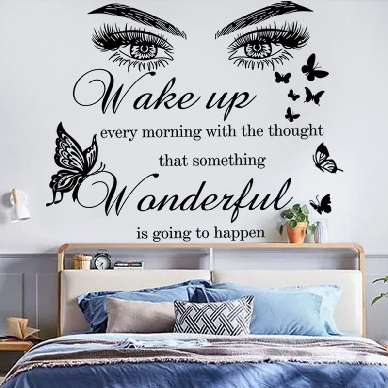 Casa Decor Inspirational Quotes Vinyl Eyes Eyelash Decals Motivational Sayings for Wall Art Decor Sticker Positive Lettering Wall Decal for Women Girls Bedroom Living Room Home Beauty Salon Decoration - Image 1