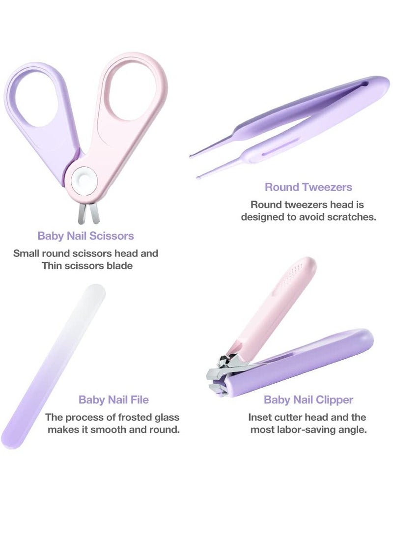 Y&D Baby Nail Kit 4-in-1 Care Set with Transparent Box and Crown Decoration Clippers Scissor File Tweezers - Idear Gift for Newborn Infant Toddler Kids Purple - Image 2