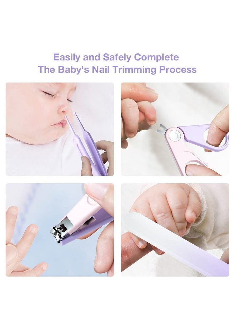 Y&D Baby Nail Kit 4-in-1 Care Set with Transparent Box and Crown Decoration Clippers Scissor File Tweezers - Idear Gift for Newborn Infant Toddler Kids Purple - Image 5