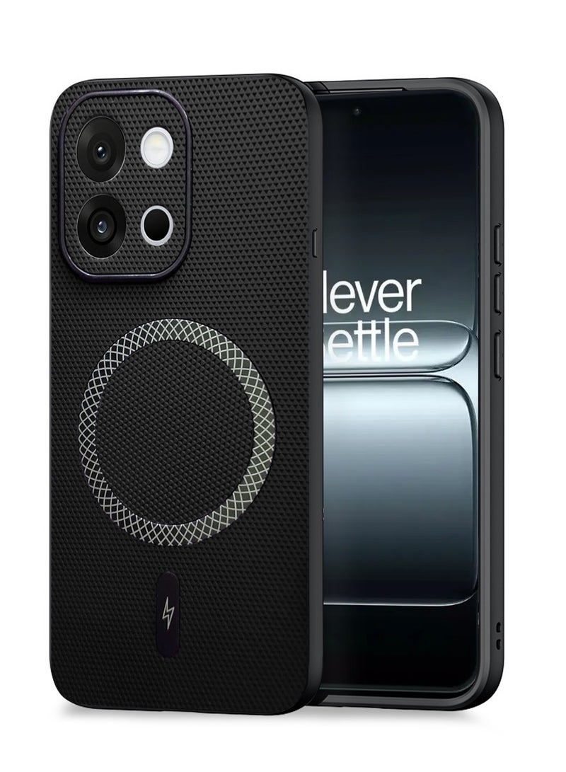 دبليو تيك غلاف هاتف OnePlus 13T 5G 2025 مع دعم الشحن اللاسلكي وغطاء مغناطيسي بنسيج جلد PU (MCMPMN) - أسود - Image 1