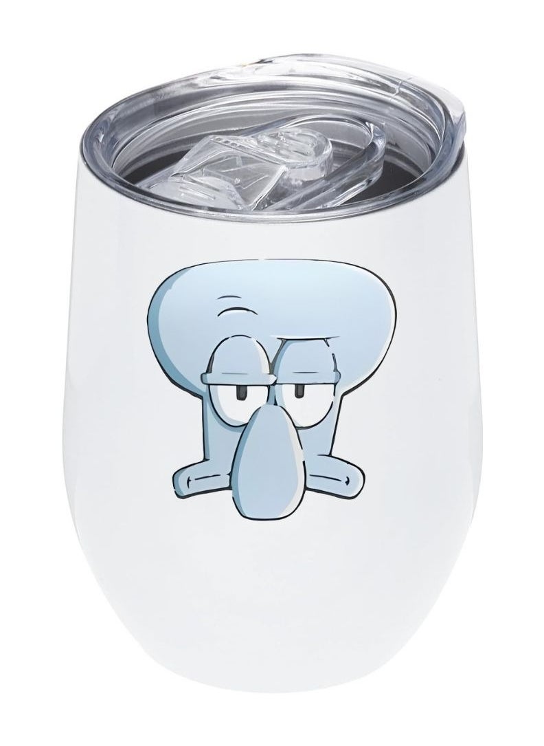 LOUD UNIVERSE White Stainless Steel Insulated Tumbler 12Oz With Lid, Squidward Face Squidward from Spongebob Design, Perfect Cute Gift For Hot And Cold Drinks  - Image 1