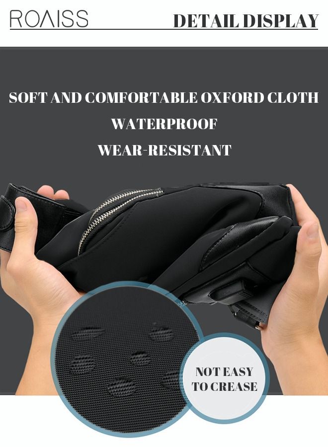 رويس حقيبة صدر مقاومة للماء مكونة من قطعتين ومجموعة محفظة طويلة عصرية من حقيبة الكتف مع منفذ شحن USB للرجال للسفر باللون الأسود - Image 5