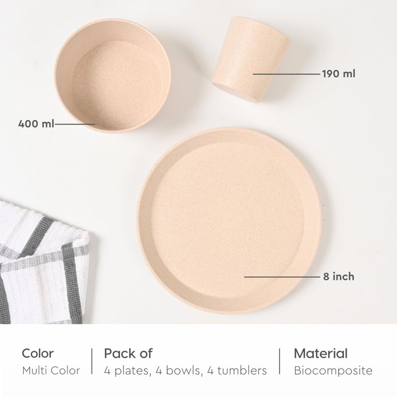 Eha Earth Friendly Unbreakable Dinner Set for Kids | Set of 4 | Plates for Kids Made with Rice Husk | Microwave safe, BPA Free | Kids Plates, Bowls and Tumblers | Kids Plates For Food | Multicolor - Image 2