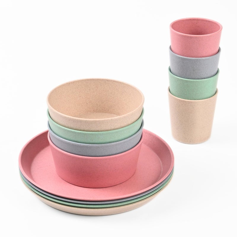 Eha Earth Friendly Unbreakable Dinner Set for Kids | Set of 4 | Plates for Kids Made with Rice Husk | Microwave safe, BPA Free | Kids Plates, Bowls and Tumblers | Kids Plates For Food | Multicolor - Image 1