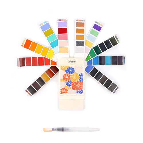 Grabie Watercolor Paint Set, 56 Colors Handheld Watercolor Set of Water Brush Pen, Palette and Removable Sponge, Portable Watercolor Paint for Artist Beginner and Professional - Image 1