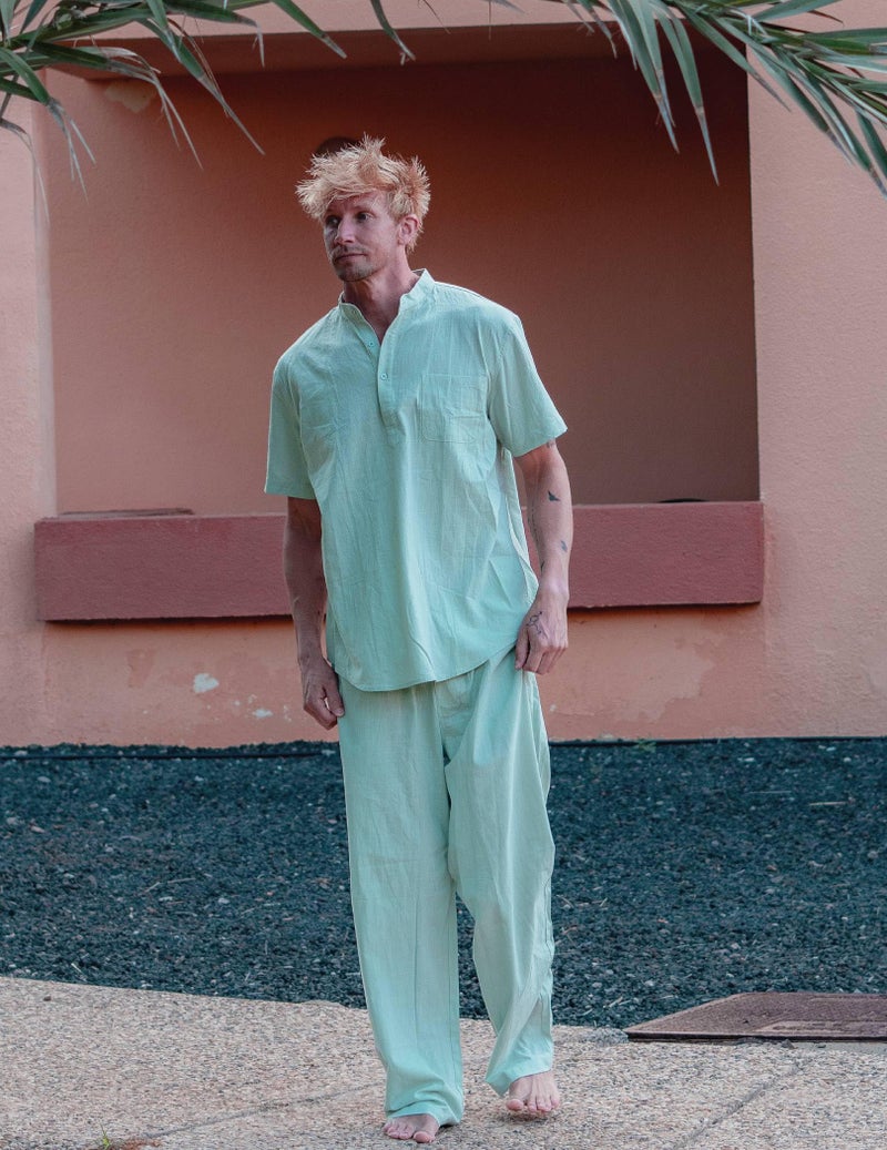 COOFANDY Cotton Linen Sets For Men 2 Piece Henley Shirt Short Sleeve And Casual Beach Drawstring Waist Pants Summer Outfits - Image 3