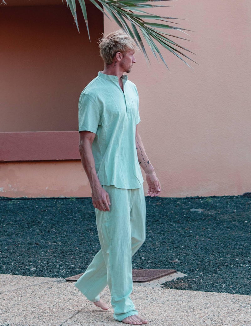 COOFANDY Cotton Linen Sets For Men 2 Piece Henley Shirt Short Sleeve And Casual Beach Drawstring Waist Pants Summer Outfits - Image 2