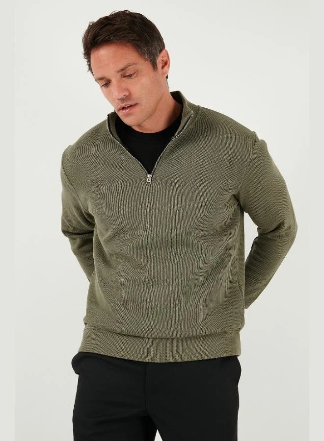 Buratti Buratti Cotton Relaxed Fit Half Zippered Crew Neck Knitted Sweat Men's SWEAT 5901076