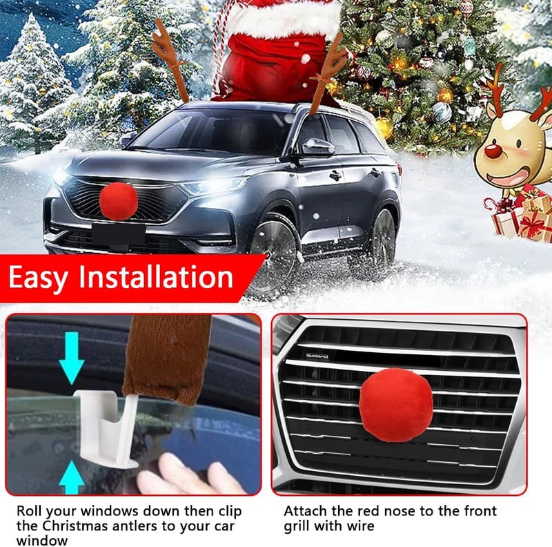 Jaxbo Christmas Reindeer Antlers Car Decoration Kit Plush Rudolf Auto Reindeer and Red Nose Set with Jingle Bells - Best Chrictmas Gift Choice - Image 5