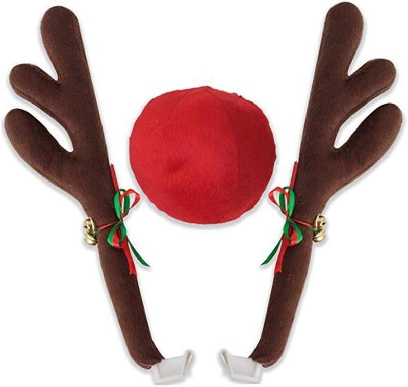 Jaxbo Christmas Reindeer Antlers Car Decoration Kit Plush Rudolf Auto Reindeer and Red Nose Set with Jingle Bells - Best Chrictmas Gift Choice - Image 1