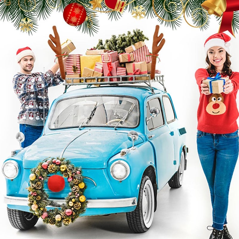 Jaxbo Christmas Reindeer Antlers Car Decoration Kit Plush Rudolf Auto Reindeer and Red Nose Set with Jingle Bells - Best Chrictmas Gift Choice - Image 4