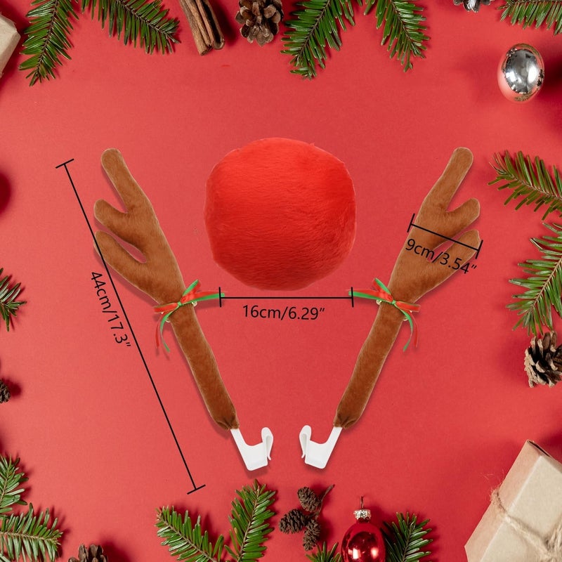 Jaxbo Christmas Reindeer Antlers Car Decoration Kit Plush Rudolf Auto Reindeer and Red Nose Set with Jingle Bells - Best Chrictmas Gift Choice - Image 2