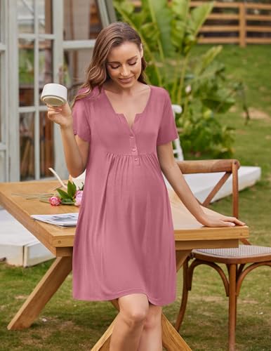Ekouaer Labor/Delivery/Hospital Gown Nursing Dress Maternity Nightgown Sleepwear for Breastfeeding Burgundy M - Image 3