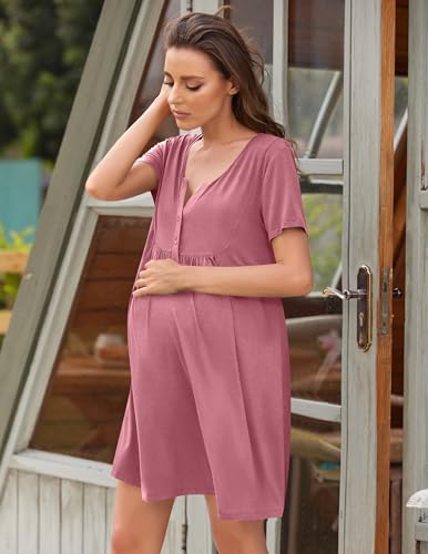 Ekouaer Labor/Delivery/Hospital Gown Nursing Dress Maternity Nightgown Sleepwear for Breastfeeding Burgundy M - Image 4