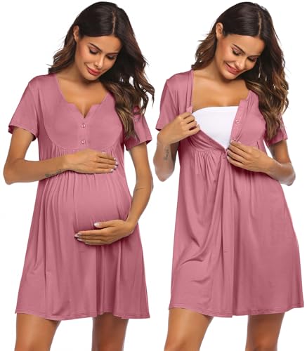 Ekouaer Labor/Delivery/Hospital Gown Nursing Dress Maternity Nightgown Sleepwear for Breastfeeding Burgundy M - Image 5