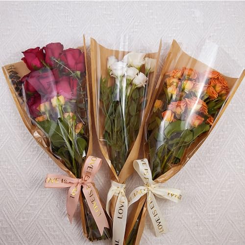 SELANTAG 100 Pack flower bags for bouquets, flower bouquet wrapping paper, bouquet bags Kraft floral wrapping paper, Flower Sleeves Wrapping Bags Perfect for Mother's Day, Wedding (9.8in x 18in x 3.9in) - Image 5