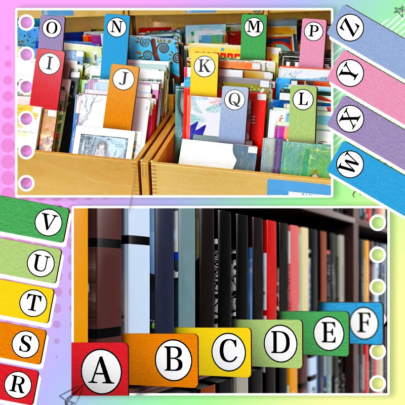 Chivertion 26 Pcs Library Alphabet Book Dividers Wooden Vinyl Record Dividers Organizer Separators 26 Alphabetical A-z Dividers Bookshelf Markers for Shelves Cds, Albums, Books (Colorful) - Image 4