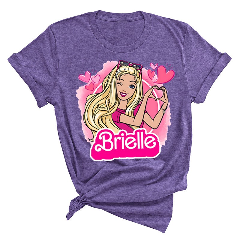 Brielle Barbie Print Explosions Casual Pullover Summer Fashion Round Neck Short Sleeve T-Shirt - Image 1