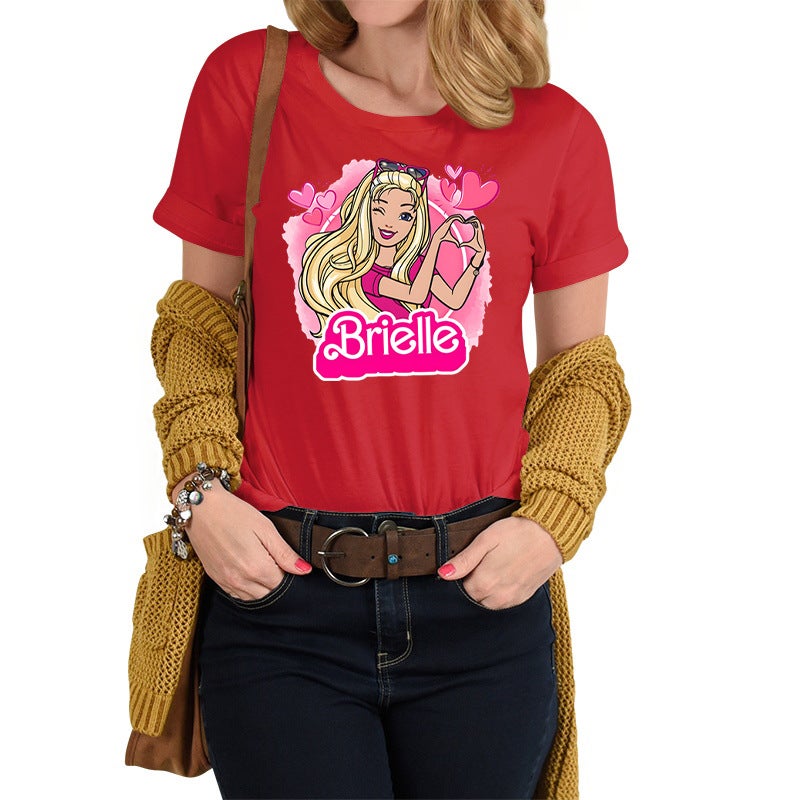 Brielle Barbie Print Explosions Casual Pullover Summer Fashion Round Neck Short Sleeve T-Shirt - Image 2