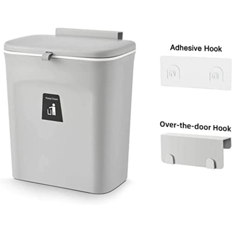 Kitchen Trash Can for Countertop or Under Sink, Mountable Indoor Composter, Hanging Small Trash Can with Lid for Cabinets/Bathroom/Bedroom/Office/Camping, 2.4 Gallon Grey - Image 4