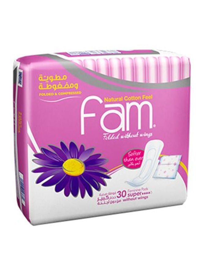 فام فوط صحية نسائية ماكسي ملمس القطن الطبيعي بدون أجنحة - 30 فوطة سوبر - Image 1