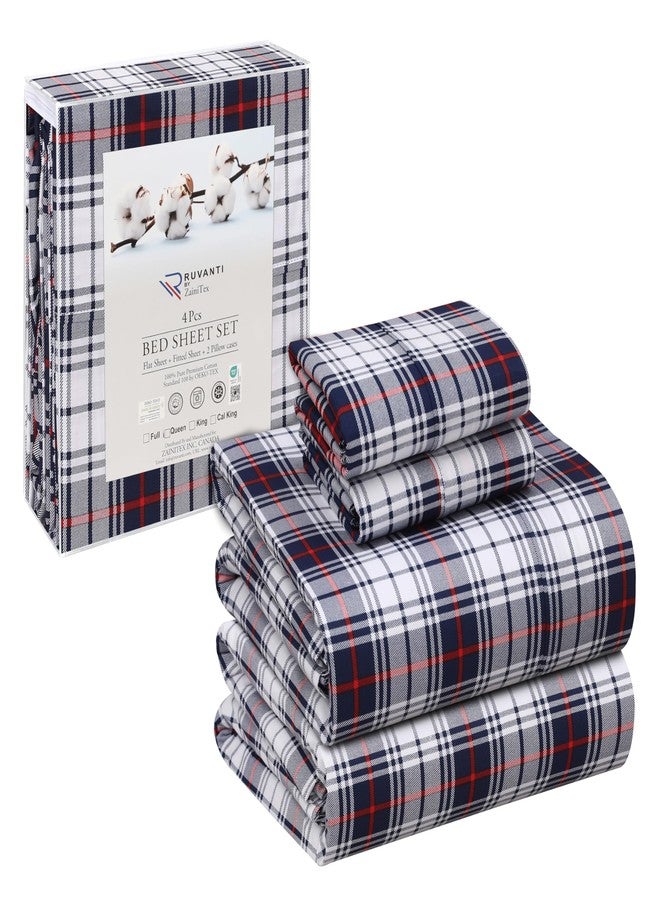 RUVANTI 100% Cotton King Size Sheets Set, 4 Pieces, Soft & Breathable Percale Weave Bedding, Deep Pocket 16", Hotel Standard, Crisp Cool Feel, Durable, Perfect Floral Bed Sheet, Prussian - Image 1