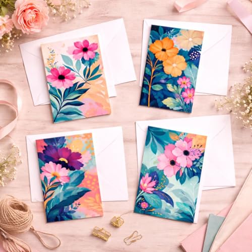 Brandian Floral Blank Notecards – Set of 12 with White Envelopes | All-Occasion Mini Greeting & Thank You Cards | Greeting Card - Image 1