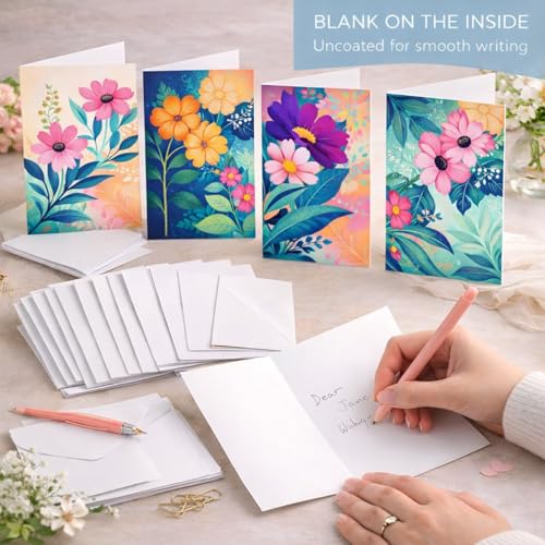 Brandian Floral Blank Notecards – Set of 12 with White Envelopes | All-Occasion Mini Greeting & Thank You Cards | Greeting Card - Image 4