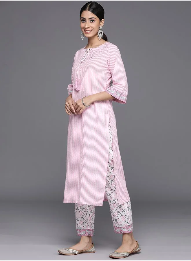 Libas Striped Printed Kurta with Mid Rise Trousers and Dupatta Set by Styli