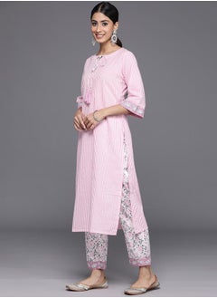 Libas Striped Printed Kurta with Mid Rise Trousers and Dupatta Set by Styli  - Image 2