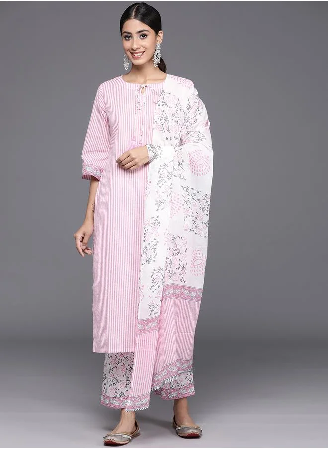 Libas Striped Printed Kurta with Mid Rise Trousers and Dupatta Set by Styli