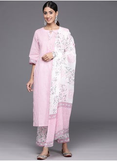 Libas Striped Printed Kurta with Mid Rise Trousers and Dupatta Set by Styli  - Image 1