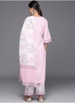 Libas Striped Printed Kurta with Mid Rise Trousers and Dupatta Set by Styli  - Image 3