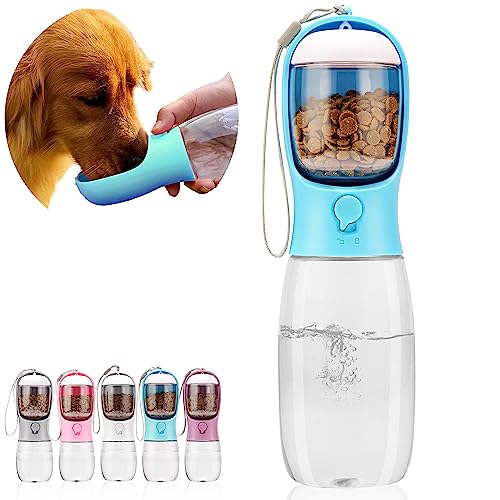 AVELORA Dog Water Bottle,Portable Pet Water Bottle with Food Container,Outdoor Portable Water Dispenser for Cat,Puppy,Pets for Walking,Hiking,Travel,Puppy Essentials,Dog Stuff(19oz) - Image 1