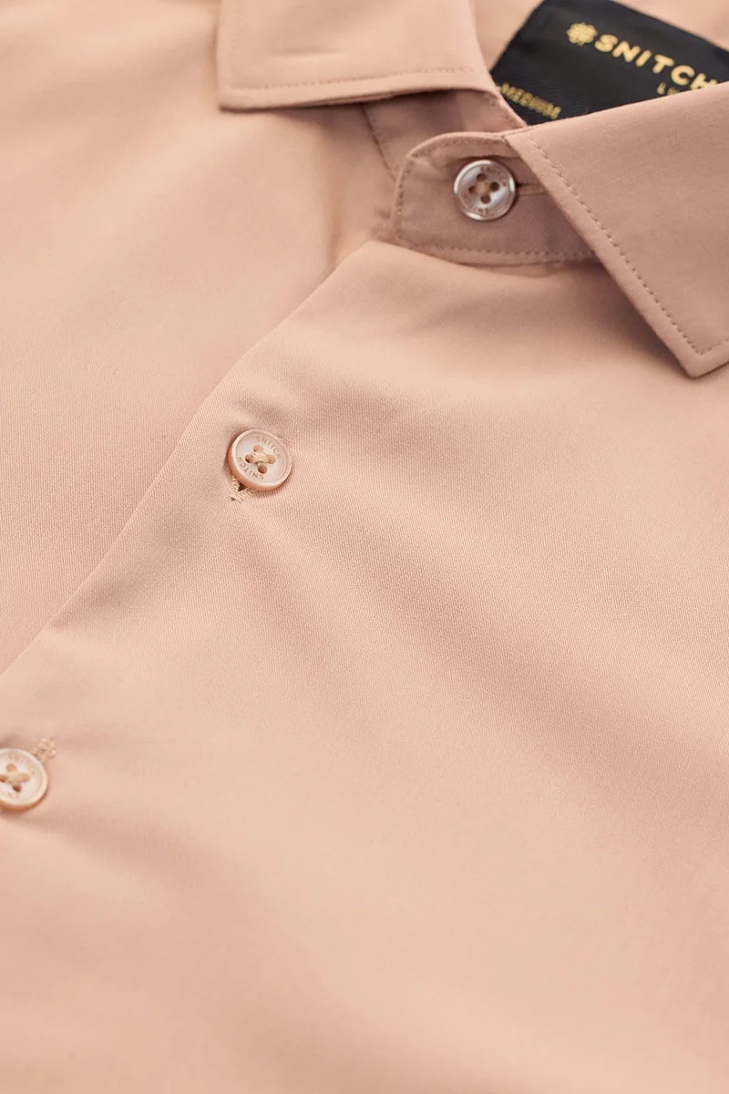 سنيتش Light Pink Solid Long Sleeve Slim Fit Luxe Shirt