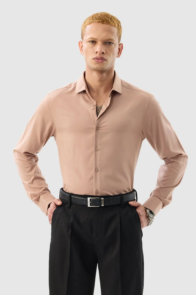 سنيتش Light Pink Solid Long Sleeve Slim Fit Luxe Shirt