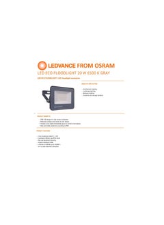 LEDVANCE LEDVANCE Outdoor/Indoor ECO LED Flood Floodlight Luminaires 20W, Car Park/Security/Architectural, Light Weight, Slim Design, IP65 Water Resistance, Day Light, 1700lm, 6500k, LEDV-ECO-FL-20W-DL  - Image 2