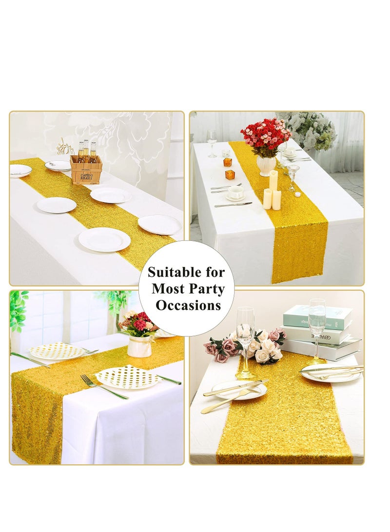 SYOSI عداء طاولة زينة، 3 عبوات عداء طاولة ساتان، 12" × 72" قماش طاولة زينة، غطاء طاولات مستطيلة تتلألأ، لحفلات عيد الميلاد، الزفاف، الولائم، زينة حفلات العطلات، معرض baby shower (ذهبي) - Image 3