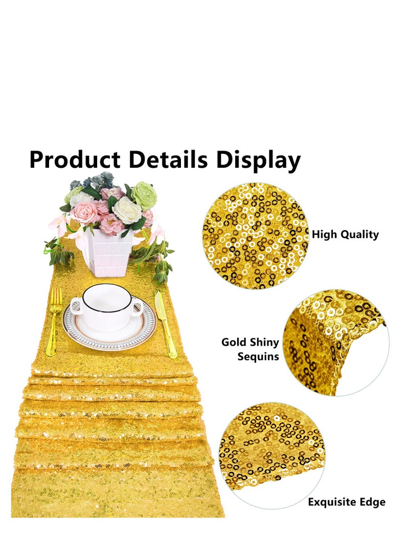 SYOSI عداء طاولة زينة، 3 عبوات عداء طاولة ساتان، 12" × 72" قماش طاولة زينة، غطاء طاولات مستطيلة تتلألأ، لحفلات عيد الميلاد، الزفاف، الولائم، زينة حفلات العطلات، معرض baby shower (ذهبي) - Image 5