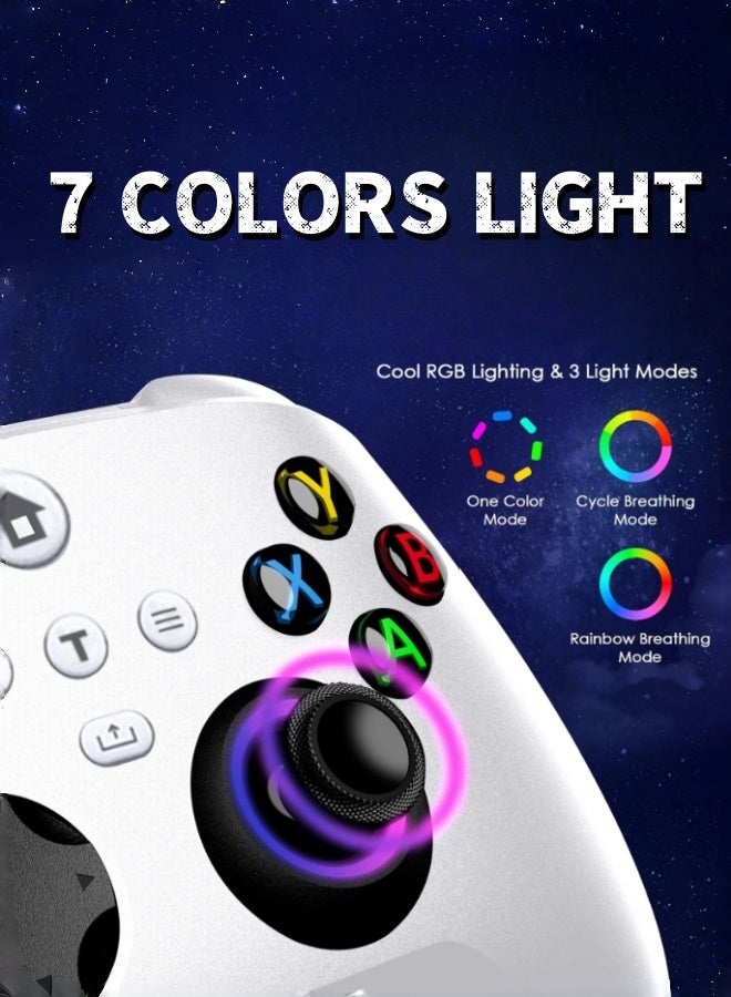 CoolRabbie RGB Wireless Gaming Controller For Xbox One, Xbox Series X/S, Xbox One X/S, PC, With 800mAh Battery, Programmable, Turbo Function, 4 Lighting Modes, With 2.4GHZ Wireless Adapter Gamepad With Hall Effect Joysticks , White - Image 2
