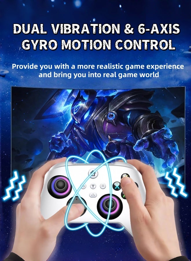 CoolRabbie RGB Wireless Gaming Controller For Xbox One, Xbox Series X/S, Xbox One X/S, PC, With 800mAh Battery, Programmable, Turbo Function, 4 Lighting Modes, With 2.4GHZ Wireless Adapter Gamepad With Hall Effect Joysticks , White - Image 4